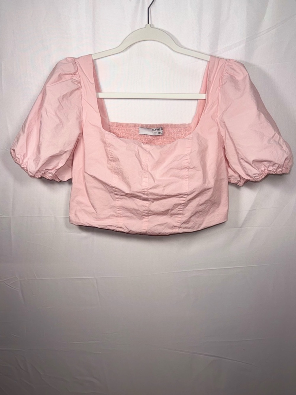 Sophie Rue Women Soft Pink Puff Sleeve Crop Top Summer Preppy Blouse Size Large